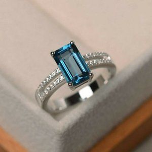 Silver Emerald Aquamarine Ring